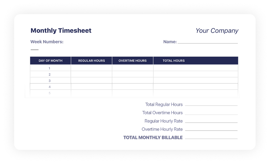 Baixar modelos de planilhas de horas mensais